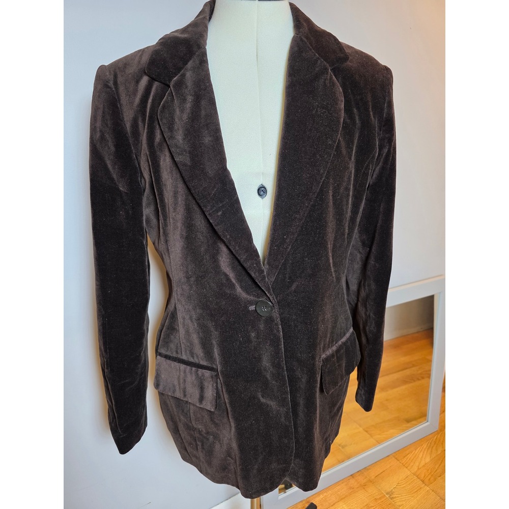 Hillard & Hanson Brown Velvet Blazer Jacket Women 12 Academia Classic Minimalist